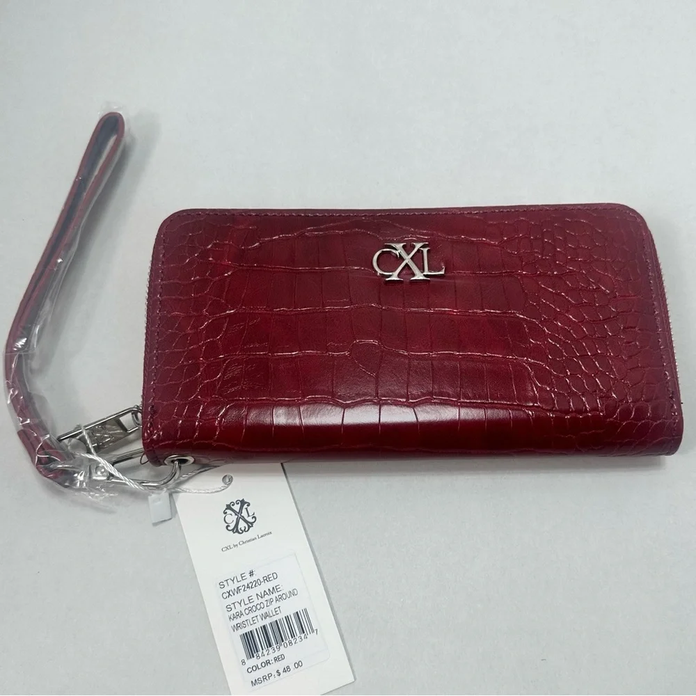 CXL‎ by Christian Lacroix Kara Croco Zip Around Wristlet Wallet Red NWT
